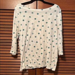 Loft Boatneck 3/4 Sleeve Nautical White and Green Top XL